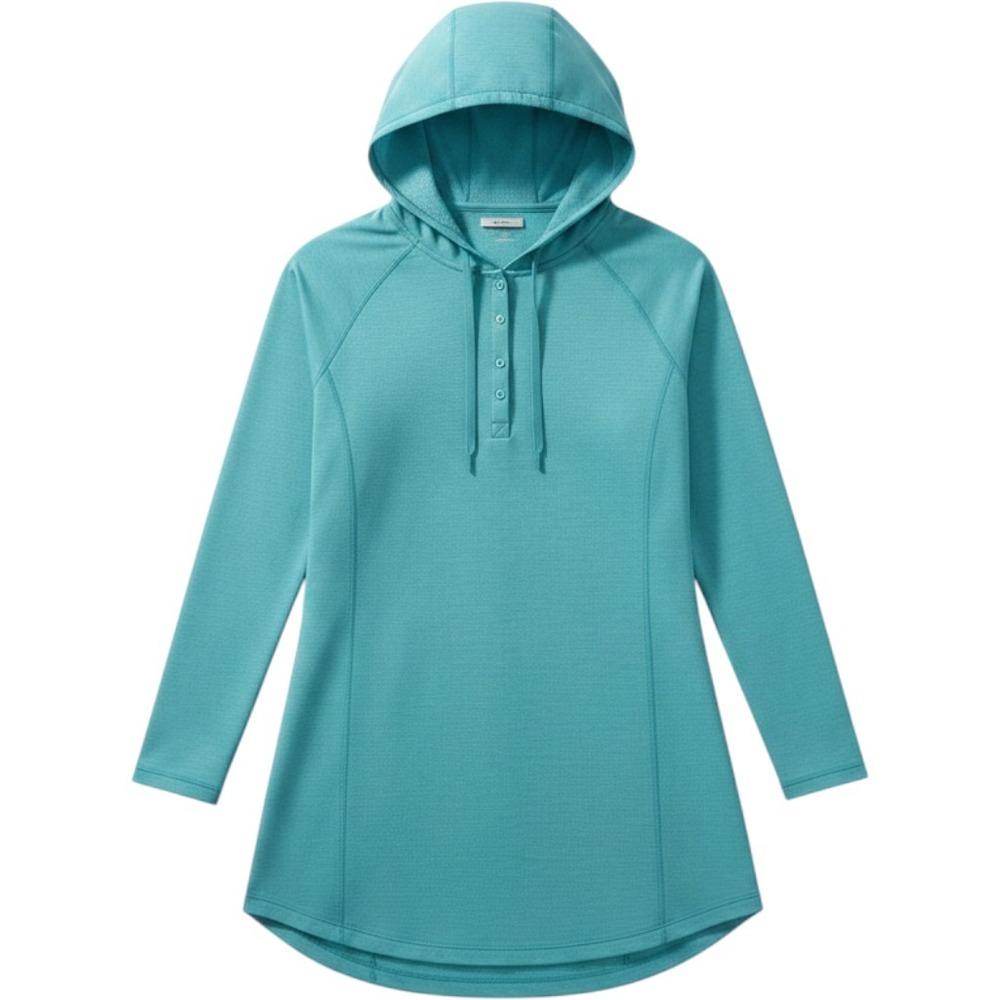 Columbia Womens Aqua Blue Space Dye Hooded Snap Tunic Top Large XK3538
